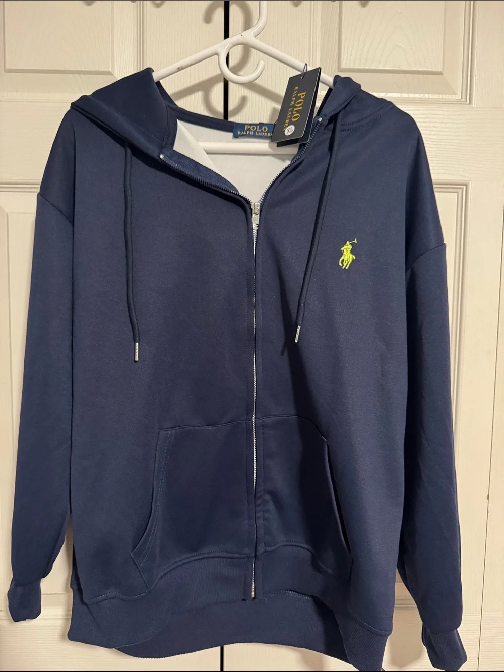 Polo Ralph Lauren Navy Zip-Up Hoodie with Neon Green Pony size XL New with tags